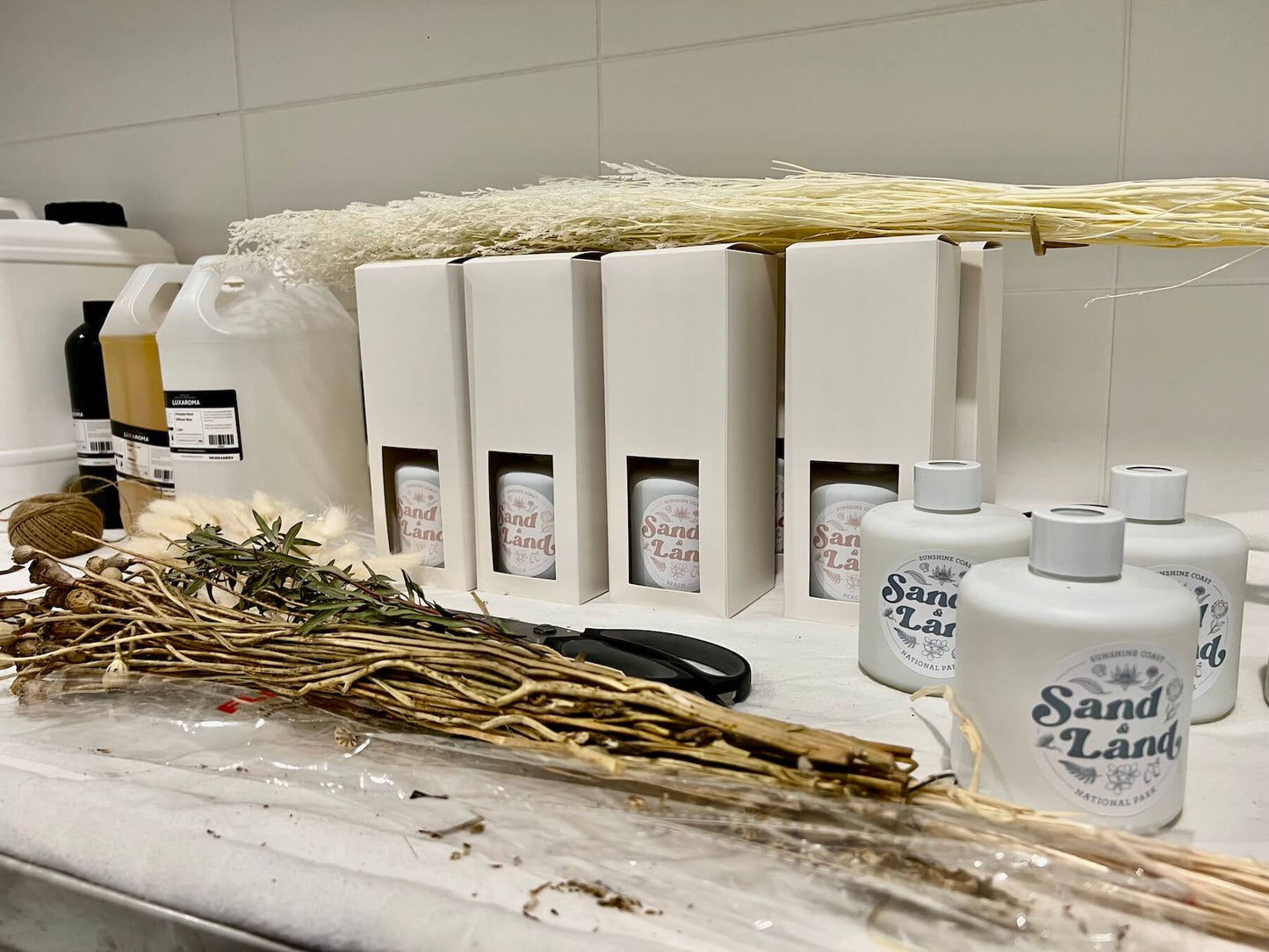 Sand and Land Candle and Diffusers being made at home by Maree